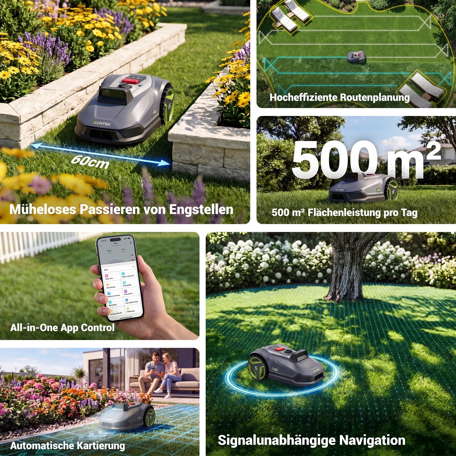 SUNTEK SRM4050 VISION AI PRO Cordless Robotic Mower For 500 m² - SUNTEK
