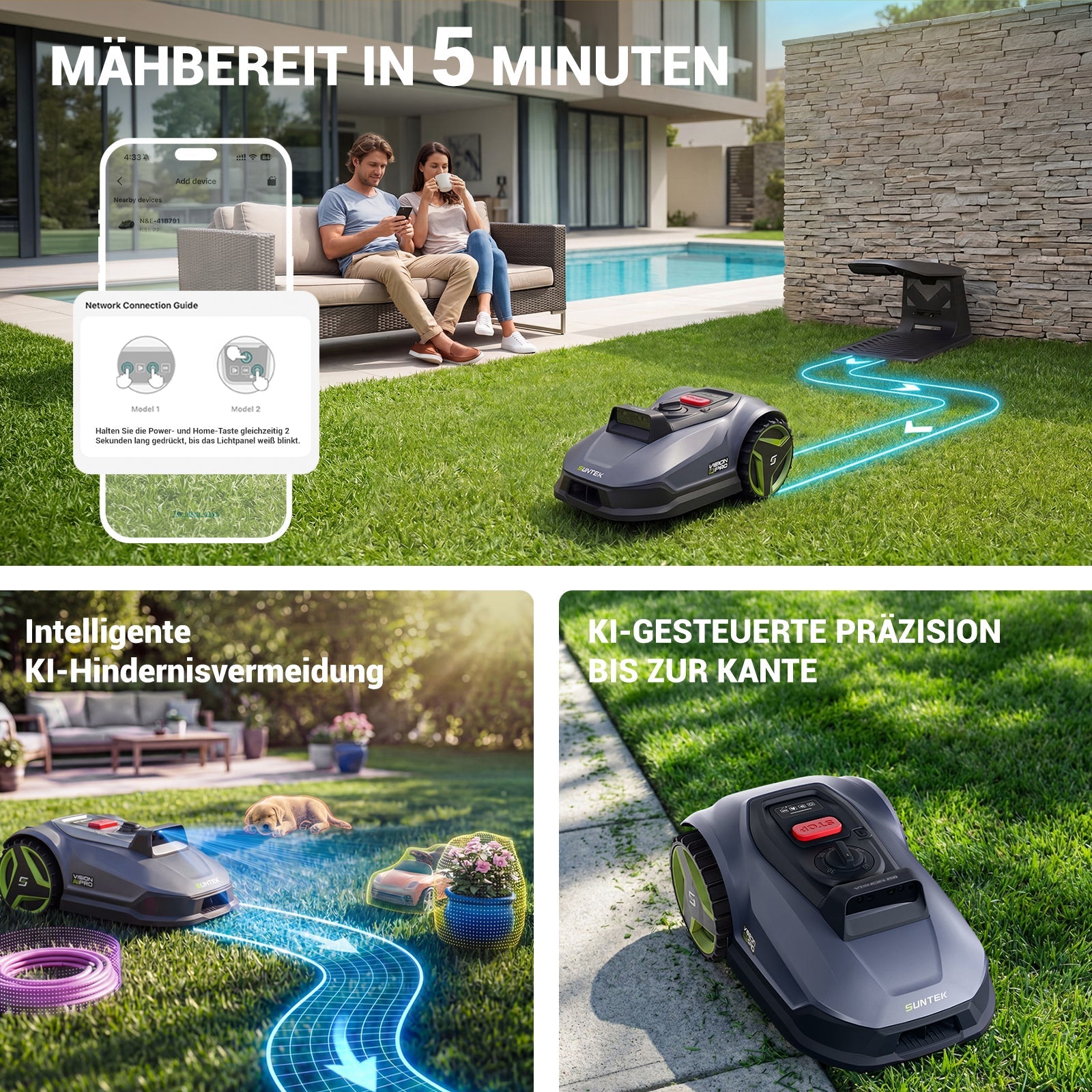 SUNTEK SRM4050 VISION AI PRO Cordless Robotic Mower For 500 m² - SUNTEK