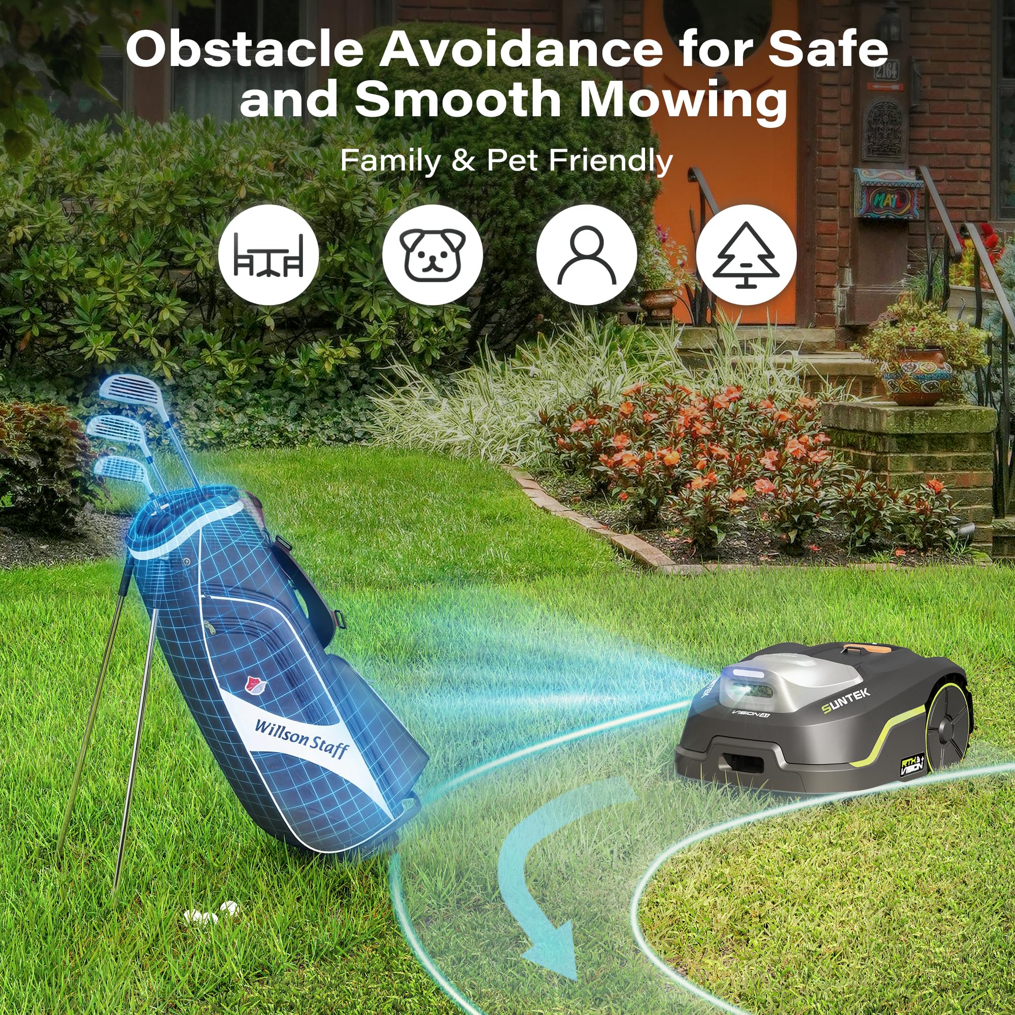 SUNTEK SRM3150 RTK+ AI Stereo Vision Vision Cordless Robotic Mower, for 1/3 Acres - SUNTEK